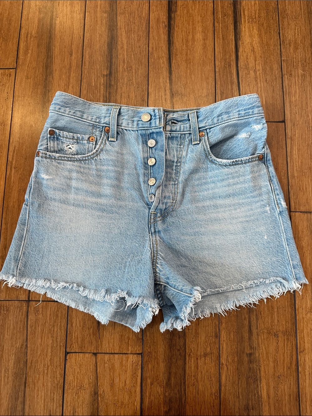 Levi's Ribcage Denim Shorts - Light Blue High-Rise Button-Fly